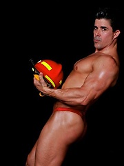 Firefighter Sebastian Stone shows off his ass and body