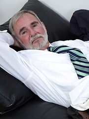 Older businessman undress his suit and show us his hairy rod
