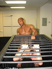 Guy locked in the cage and get fucked by raw ebony dude