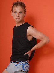 Teen gay boy showing his uncut long dick