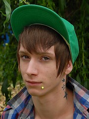 Pierced emo boy has adult casting at the backyard