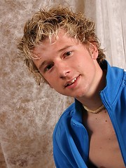 Blonde twink getting naked and showing uncut dick