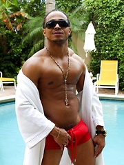 Cum poolside with beefy ebony big cock porn star Castro Caliente