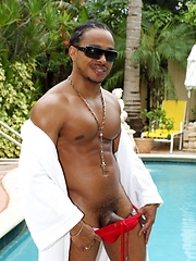 Cum poolside with beefy ebony big cock porn star Castro Caliente