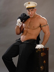 Muscle military man posing in different uniform