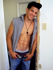 Muscled latino twink stripping and shows big cock