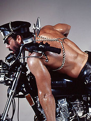 Hot muscled hunks in leather clothes in one hardcore scene