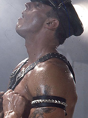 Hot muscled hunks in leather clothes in one hardcore scene