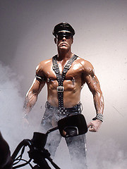 Hot muscled hunks in leather clothes in one hardcore scene