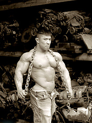 Strong asian bodybuilder