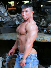 Strong asian bodybuilder