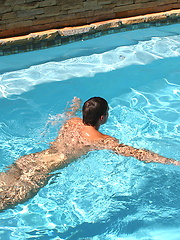 Older gay Jake sucking young cock in the pool