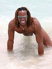 Muscled black man jacking off his big cock