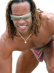 Muscled black man jacking off his big cock