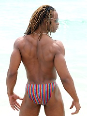 Muscled black man jacking off his big cock