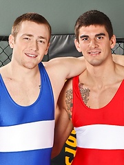 Two fighters undress their spandex suits for hardcore action