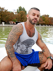 Tatted up and hairy muscle-god Carlos Gustavo in his porn debut