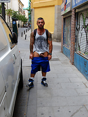 Tatted up and hairy muscle-god Carlos Gustavo in his porn debut