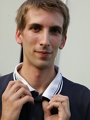 Smooth chested Luigi busts a nut in front of his camper.